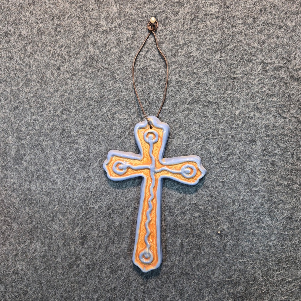 Handcrafted Ceramic Cross Bohemian Boho Western Religious Ornament Wall Hanging